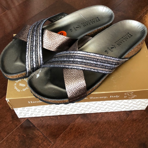 Italian Shoemakets Pewter Sandals - Picture 1 of 3